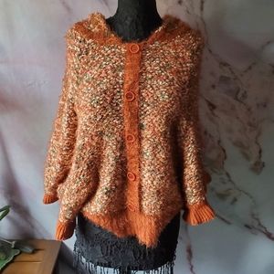 OPL Fuzzy Knit Orange Hooded Poncho